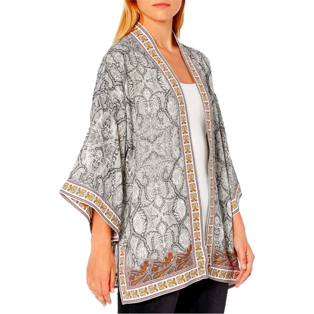 Max Studio Paisley Print Kimono Flowy Bohemian Festival Black And White Xl